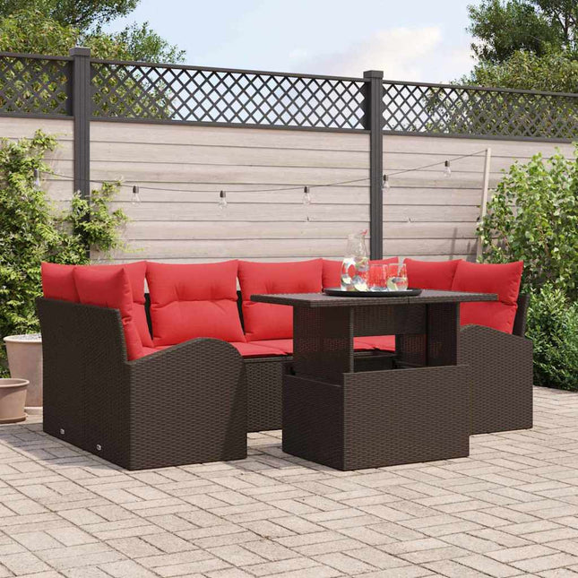 Havesofa Sæt med pude 7 pcs Brun polyrattan