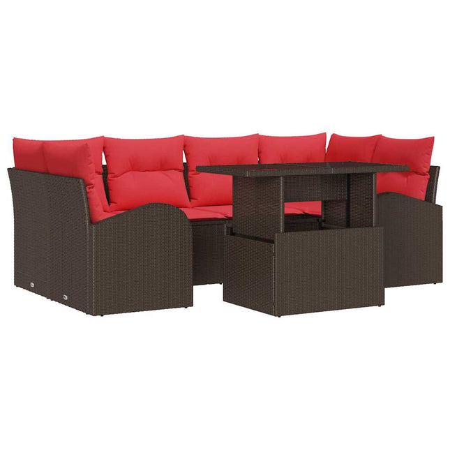 Havesofa Sæt med pude 7 pcs Brun polyrattan