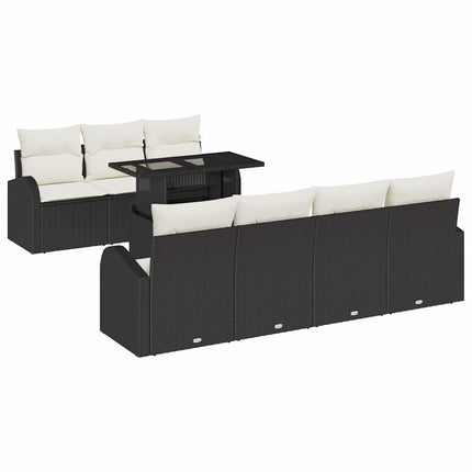 Havesofa Sæt 8 stk. Sort Poly rattan