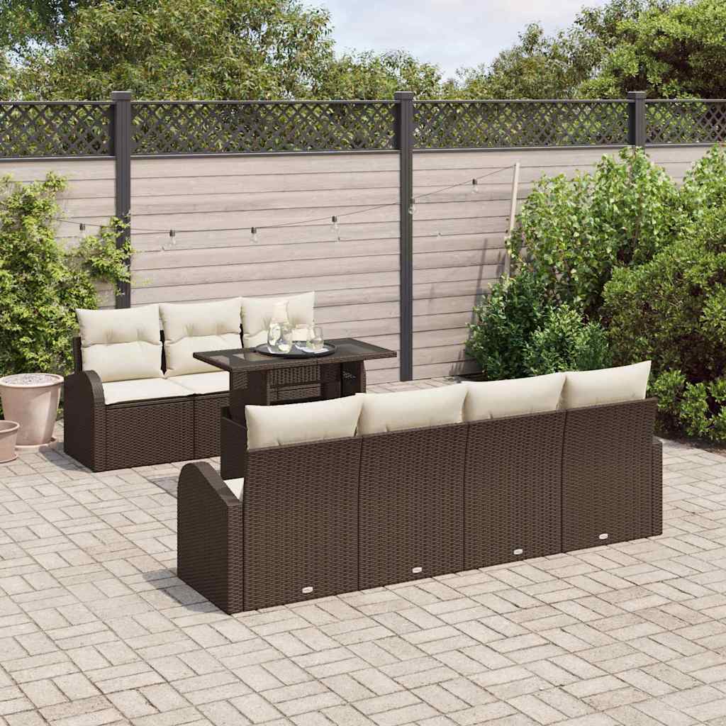 Havesofa Sæt med pude 8 pcs Brun Poly rattan