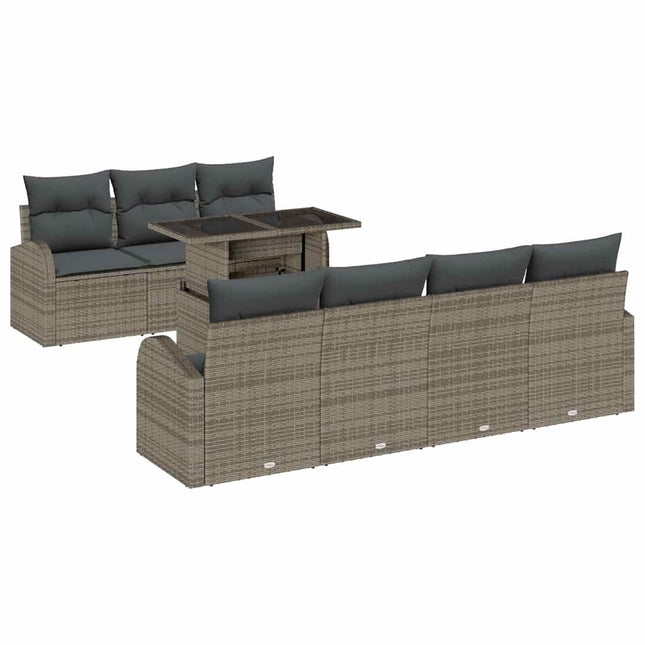 Havesofa Sæt med pude 8 pcs Grå Poly rattan