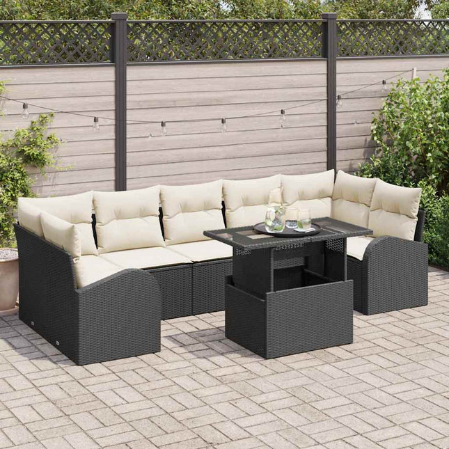 Havesofa Sæt 8 stk. Sort polyrattan