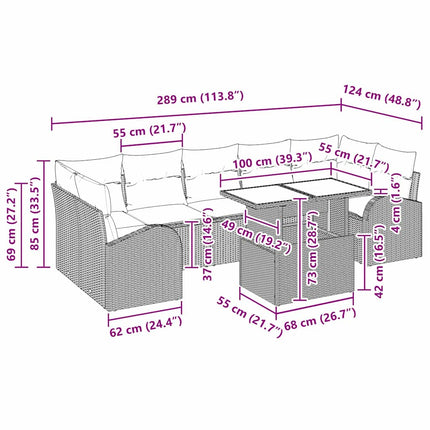 Havesofa Sæt 8 stk. Sort polyrattan