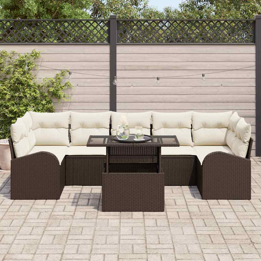 Havesofa Sæt med pude 8 pcs Brun Poly rattan