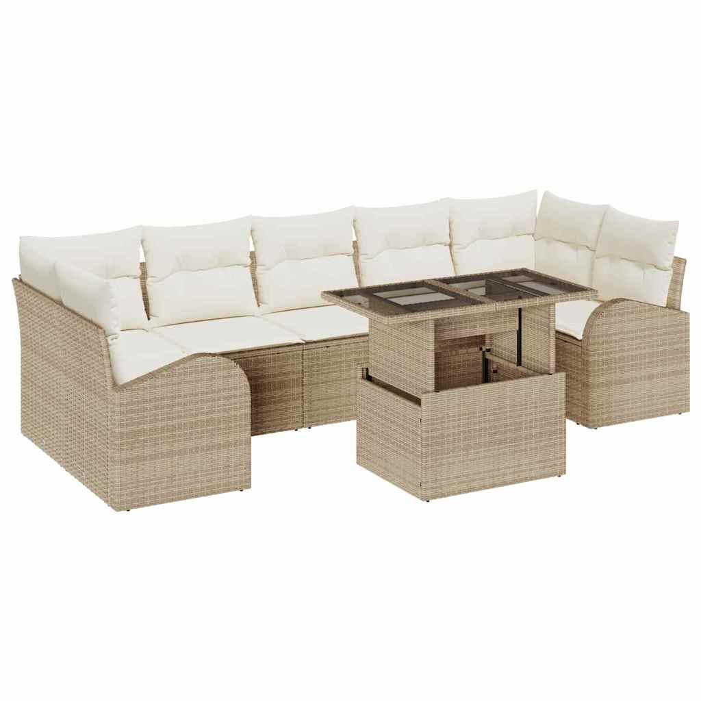 Havesofa Sæt med pude 8 pcs Beige Poly rattan