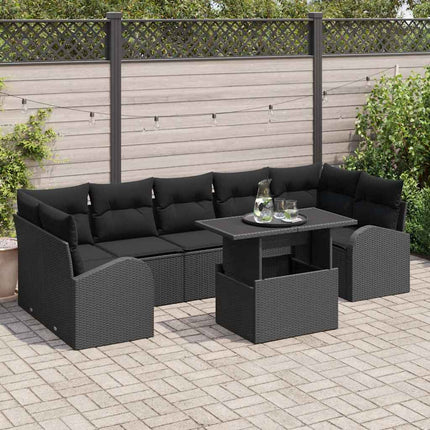 Havesofa Sæt med pude 8 pcs Sort Poly rattan