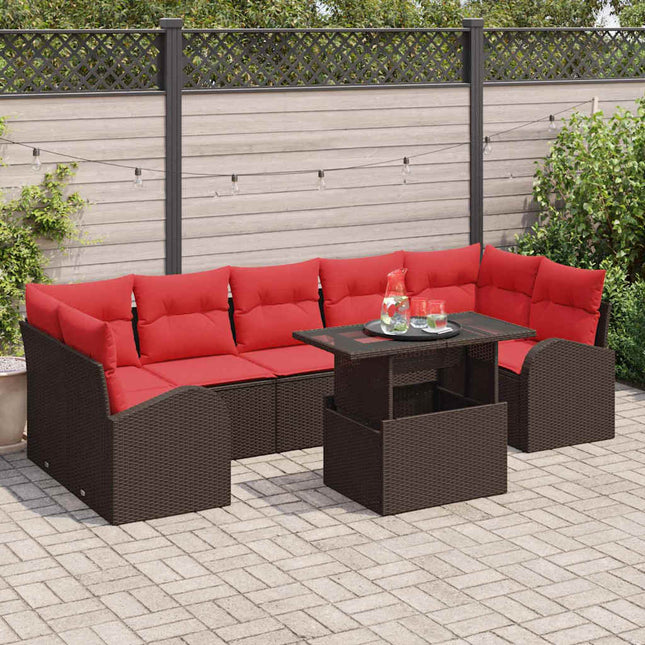 Havesofa Sæt med opbevaring 8 pcs Brun polyrattan