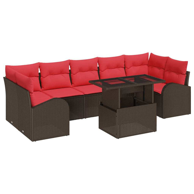 Havesofa Sæt med opbevaring 8 pcs Brun polyrattan