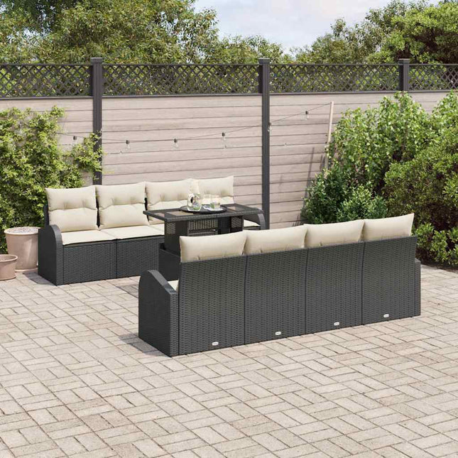 Havesofa Sæt med pude 7 pcs Sort Poly rattan
