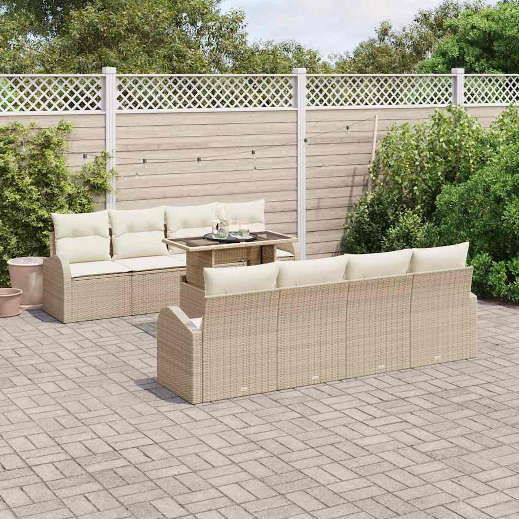 Havesofa Sæt med pude 7 pcs Beige Poly rattan
