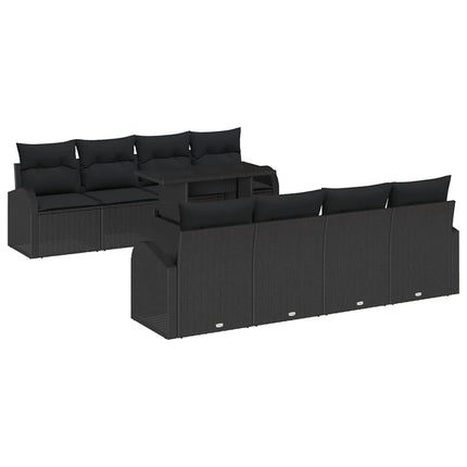 Havesofa Sæt med pude 7 pcs Sort Poly rattan