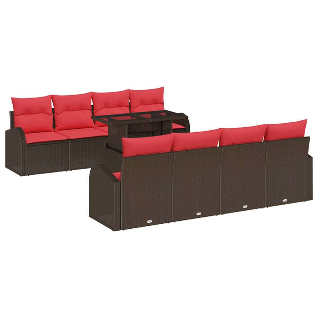 Havesofa Sæt med opbevaring 9 pcs Brun polyrattan