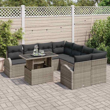 Havesofa Sæt 9 stk. Grå polyrattan