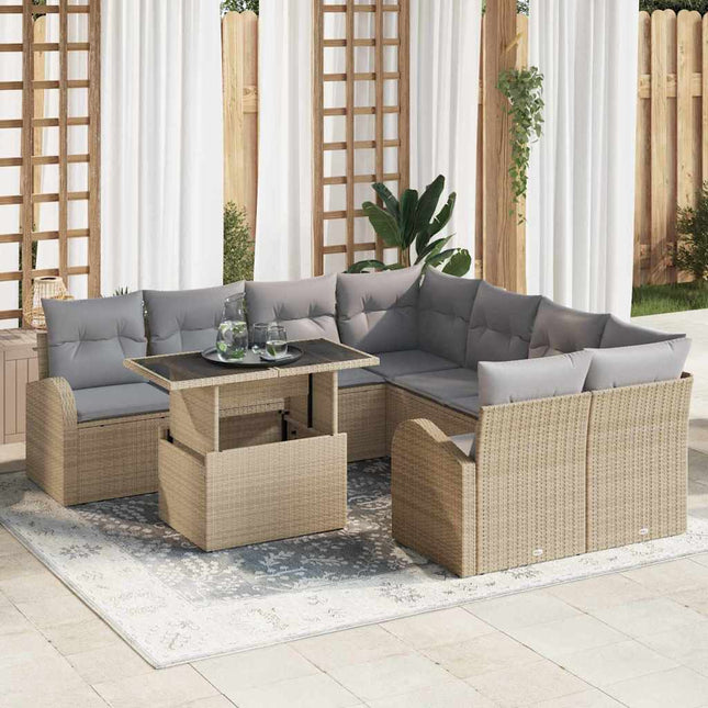 Havesofa Sæt med opbevaring 9 pcs Beige polyrattan