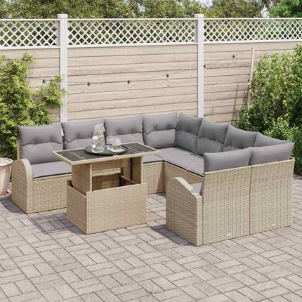 Havesofa Sæt med opbevaring 9 pcs Beige polyrattan