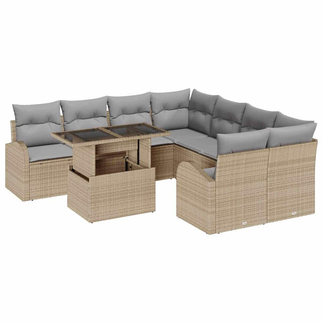 Havesofa Sæt med opbevaring 9 pcs Beige polyrattan