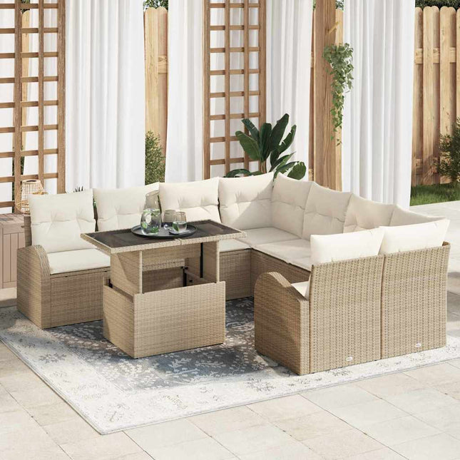 Havesofa Sæt med opbevaring 9 pcs Beige polyrattan