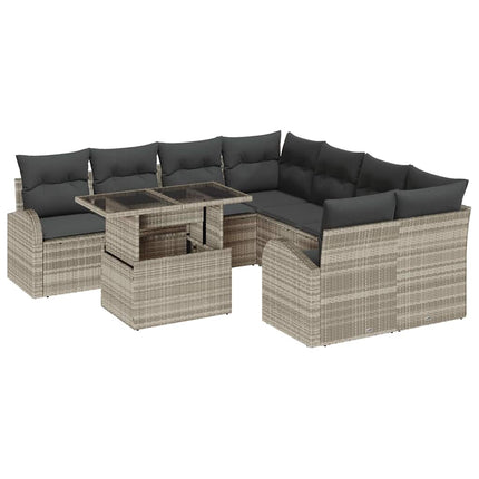 Havesofa Sæt 9 stk. Lysegrå polyrattan