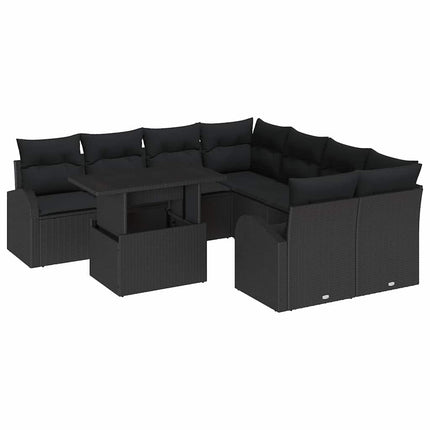 Havesofa Sæt med opbevaring 9 pcs Sort polyrattan