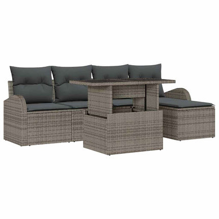 Havesofa Sæt med pude 6 pcs Grå polyrattan