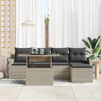Havesofa Sæt med pude 6 pcs Lysegrå polyrattan