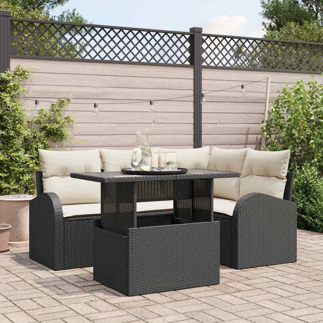 Havesofa Sæt 5 stk. Sort polyrattan