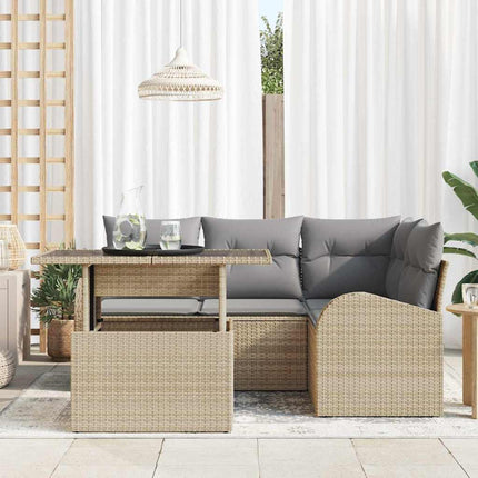 Havesofa Sæt med pude 5 pcs Beige polyrattan