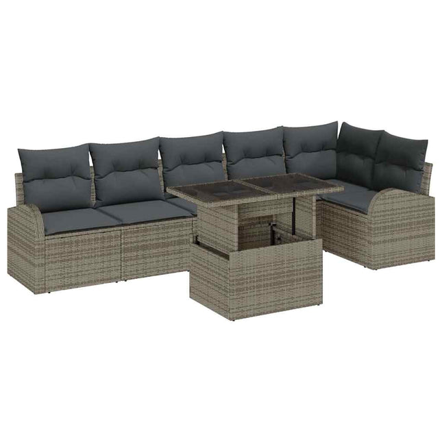 Havesofa Sæt med pude 7 pcs Grå polyrattan