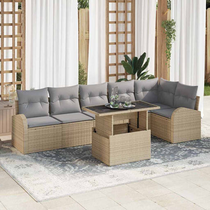 Havesofa Sæt 7 stk. Beige og lys grå polyrattan