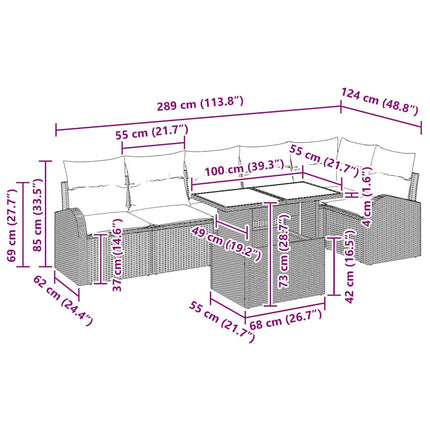 Havesofa Sæt 7 stk. Sort polyrattan