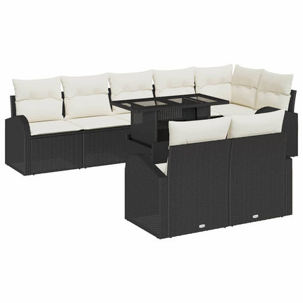 Havesofa Sæt 9 stk. Sort og Cream polyrattan
