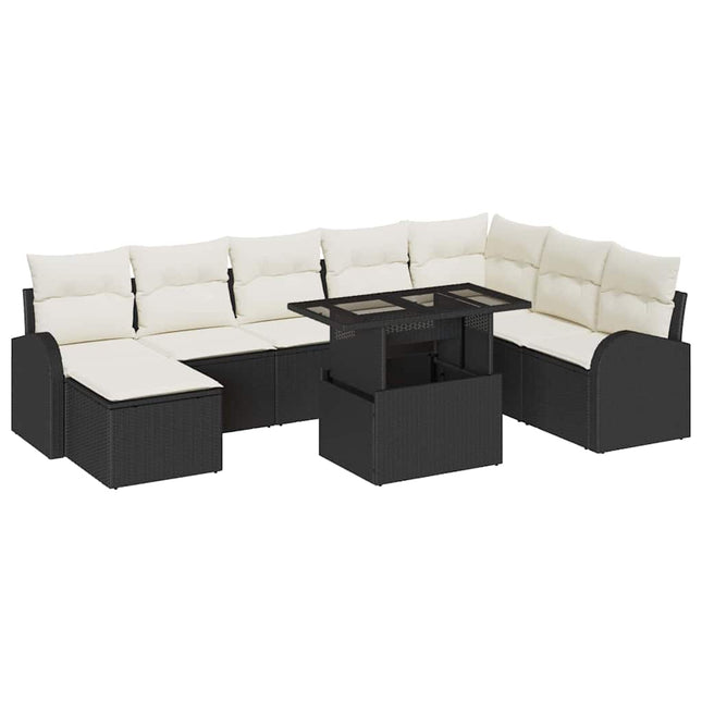 Havesofa Sæt 9 stk. Sort og Cream polyrattan