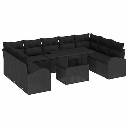 Havesofa Sæt 10 stk. Sort polyrattan