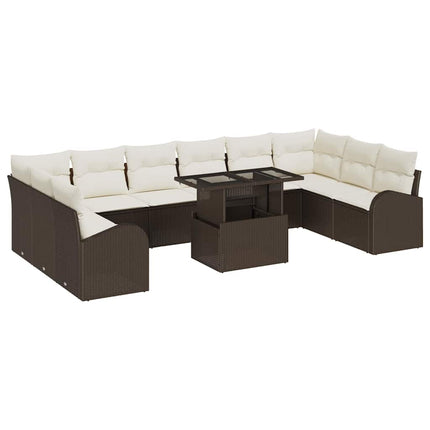 Havesofa Sæt 11 stk. Brun og Creme polyrattan