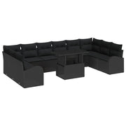 Havesofa Sæt med opbevaring med pude 11 pcs Sort polyrattan