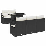Havesofa Sæt med opbevaring med pude 6 pcs Sort polyrattan