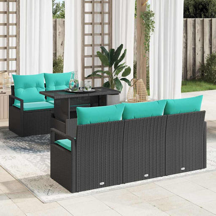 Havesofa Sæt med opbevaring 6 pcs Sort og Blå polyrattan
