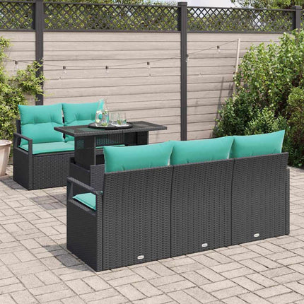 Havesofa Sæt med opbevaring 6 pcs Sort og Blå polyrattan