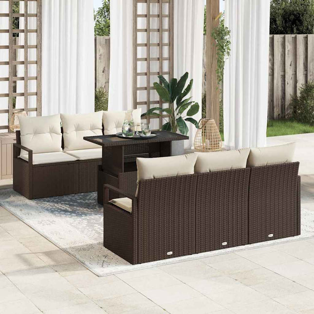 Havesofa Sæt 7 stk. 6-Antal sæder Brun og Creme polyrattan