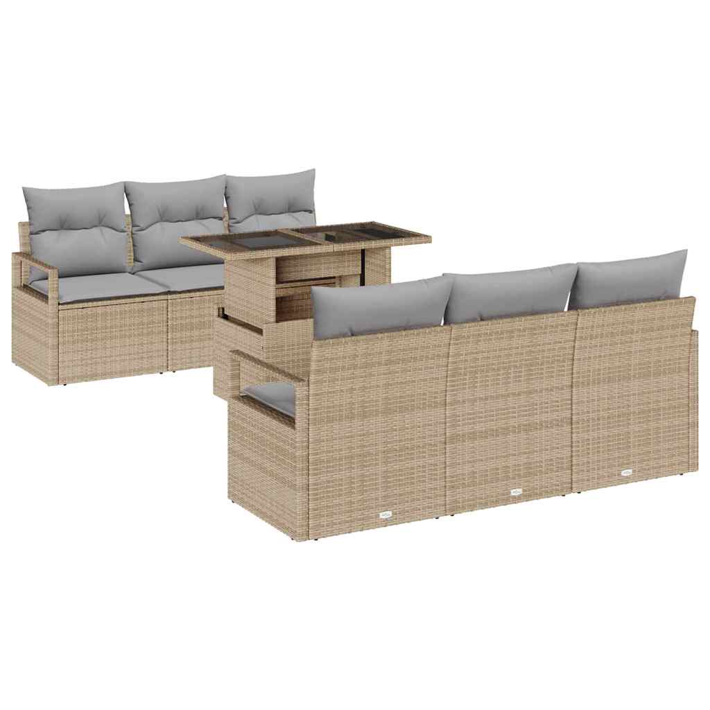 Havesofa Sæt med opbevaring 7 pcs Beige og lys grå polyrattan