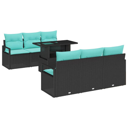 Havesofa Sæt med opbevaring 7 pcs Sort og Blå polyrattan