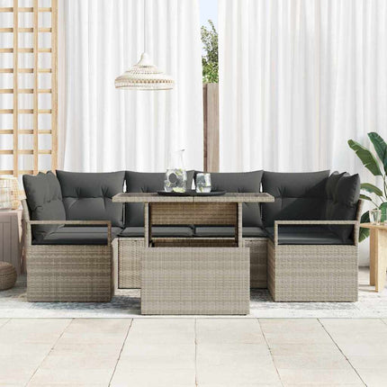 Havesofa Sæt 7 stk. 6-Antal sæder Lysegrå polyrattan