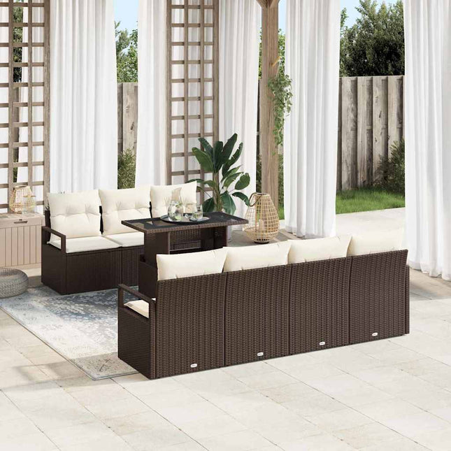 Havesofa Sæt 8 stk. 7-Antal sæder Brun og Creme polyrattan