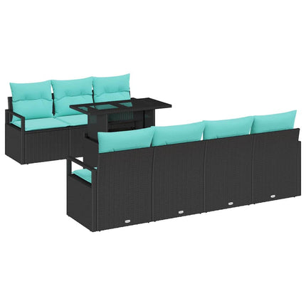 Havesofa Sæt med opbevaring 8 pcs Sort og Blå polyrattan