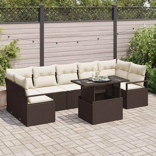 Havesofa Sæt 8 stk. 7-Antal sæder Brun og Creme polyrattan