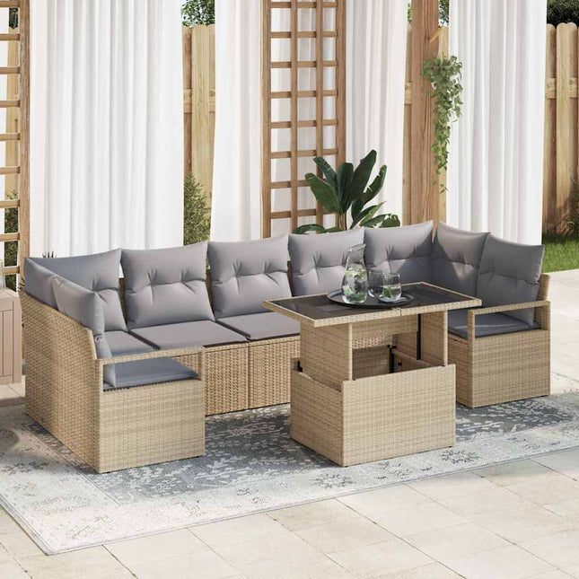 Havesofa Sæt 8 stk. 7-Antal sæder Beige og lys grå polyrattan