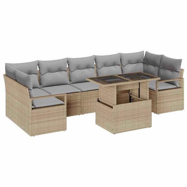 Havesofa Sæt 8 stk. 7-Antal sæder Beige og lys grå polyrattan