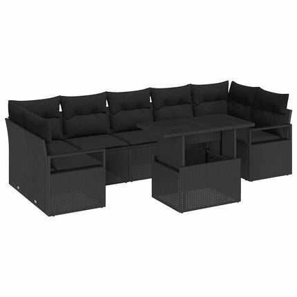 Havesofa Sæt med pude 8 pcs Sort polyrattan
