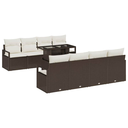 Havesofa Sæt 9 stk. 6-Antal sæder Brun og Creme polyrattan