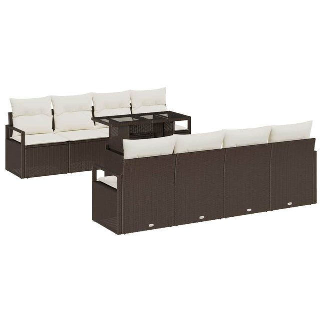 Havesofa Sæt 9 stk. 6-Antal sæder Brun og Creme polyrattan